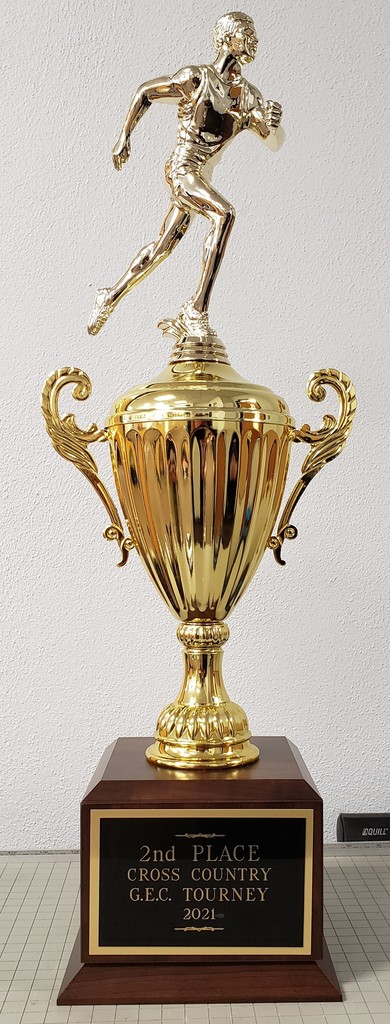 gold trophy with runner on top