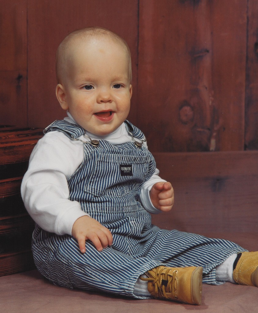 Baby boy picture in overalls