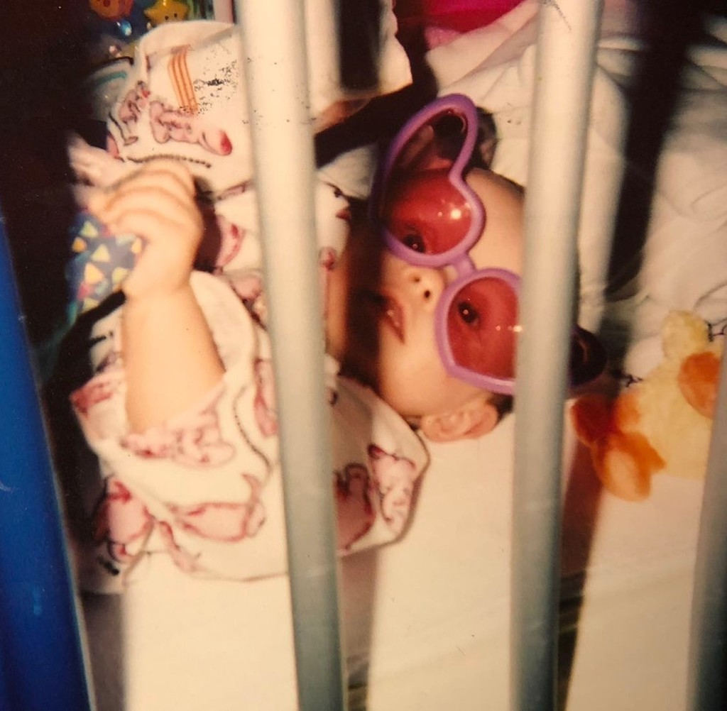 Baby girl picture with heart glasses