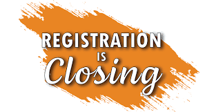 Registration is closing words in white on an orange background