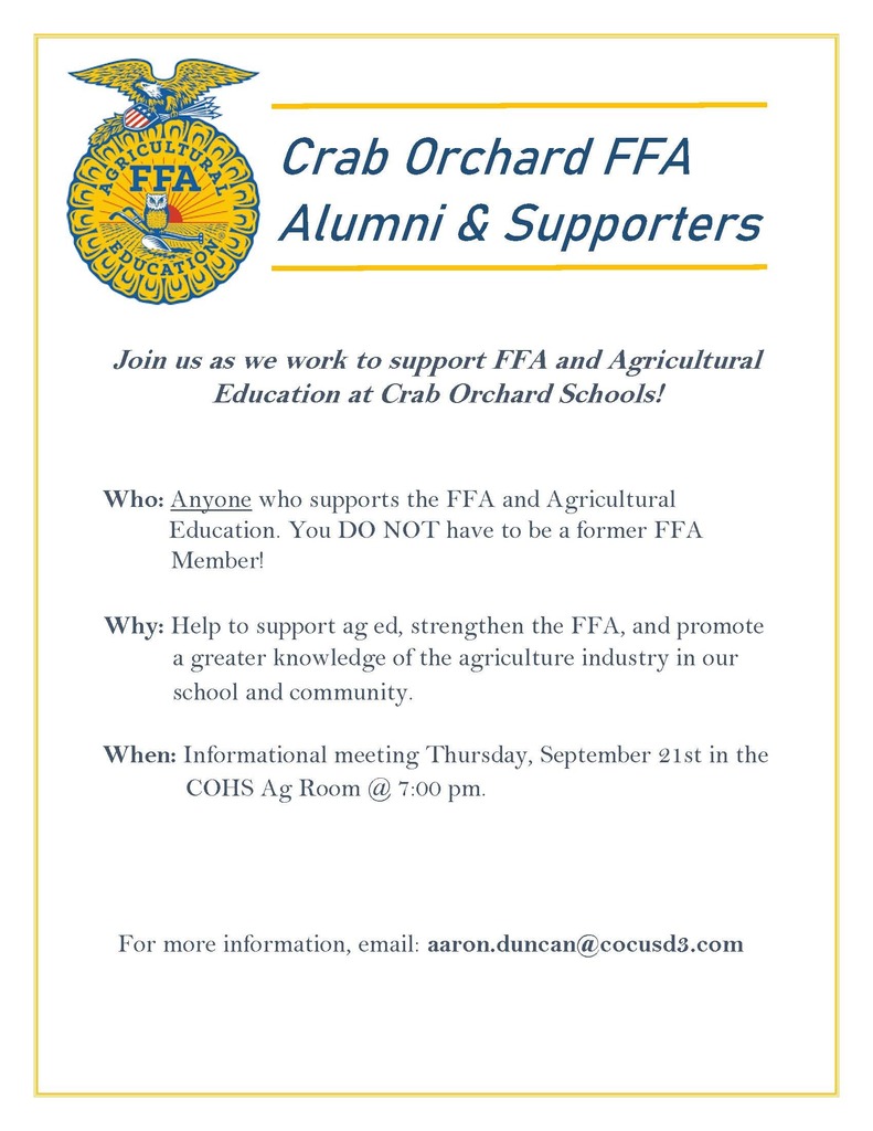informational flyer with the blue & gold FFA crest on it